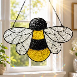 Atrapasueños de vitral con forma de abeja, adorno colgante para ventana con forma de abeja, decoración para el hogar y el jardín, regalo para amantes de las abejas.
