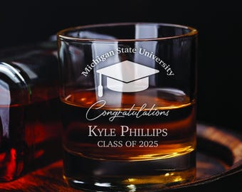 Recuerdos de graduación personalizados: vaso de whisky - Regalo de graduación personalizado - Regalos para invitados a la fiesta de graduación - Fiesta de graduación de la clase de 2025