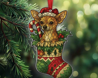Chihuahua Dog Acrylic Ornament, Chihuahua Christmas Stock, Christmas Dog Ornament, Gift for Chihuahua Dog Lovers, Dog Christmas Decoration