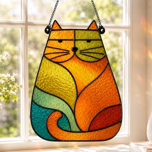 Atrapasueños de vidrieras con diseño de gato, adorno colgante para ventana con diseño de mascota adorable, decoración para el hogar para amantes de los gatos, regalo para mujeres.