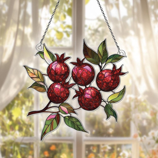 Pomegranate Acrylic Suncatcher Window Hanging, Pomegranate Ornaments, Pomegranate Decor, Pomegranate Gifts For Women Men, Pomegranate Gifts
