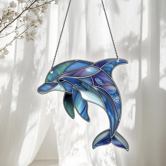 Dolphin Acrylic Suncatcher, Dolphin Ornaments, Dolphin Decor, Dolphin Gifts For Women Men, Dolphin Sun Catcher For Window Hanging
