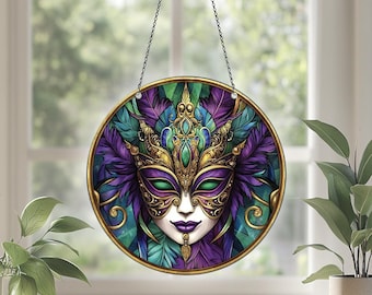 Mardi Gras Acrylic Suncatcher Window Hanging, Mardi Gras Ornaments, Mardi Gras Decor, Mardi Gras Gifts For Women Men, Mardi Gras Decorations