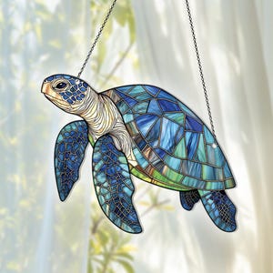 Turtle Flat 2D Acrylic Suncatcher, Turtle Ornaments, Turtle Decor, Turtle Gifts For Women Men, Blue Turtle Sun Catcher For Window Hanging