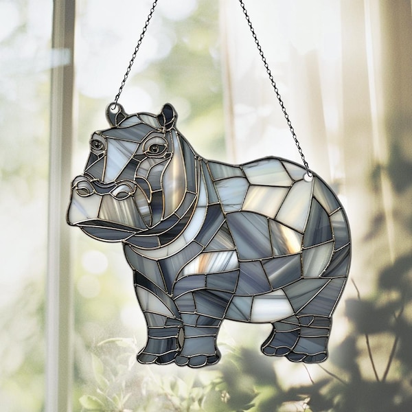Hippo Acrylic Suncatcher Window Hanging, Hippo Ornaments, Hippo Decor, Hippo Gifts For Women Men, Hippo Chritsmas Decorations