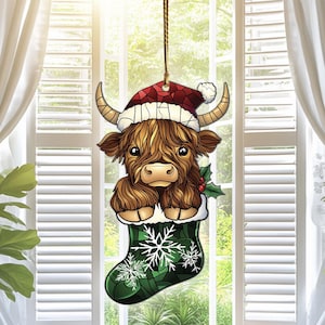 Highland Cow Acrylic Suncatcher Window Hanging, Highland Cow Ornaments, Highland Cow Christmas Decor, Highland Cow Gifts For Women Men