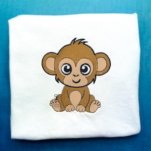 Süßes Baby-Affe-Maschinenstickmuster, Tierstickerei, Safari-Stickerei, 5 Größen, Sofortiger Download