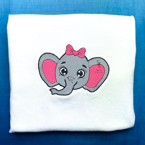 Süßes Baby Mädchen Elefantenkopf Maschinenstickerei Design, Tierstickerei, Safari Stickerei, Gesicht, 5 Größen, Sofortiger Download