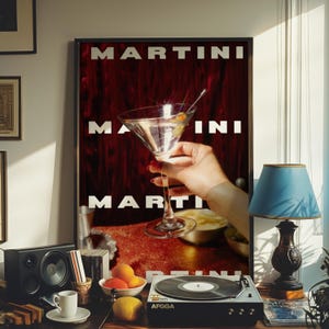 Martini Print Retro Cocktail Poster Bar Cart Prints Printable Gallery Wall Art Digital Download Alcohol Poster Trendy Minimalist Wall Art
