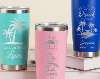 Gobelet de vacances personnalisé 20 oz, tasse isotherme personnalisée gravée au laser pour les vacances, cadeau de voyage entre filles 2026, cadeau de demoiselle d'honneur, tasse de voyage plage
