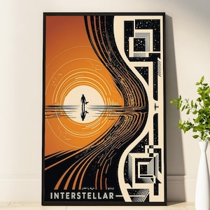 Interstellar Movie Poster, Cosmic Adventure Print, Retro Futuristic Artwork, Space Explorer Decor, Minimalist Science Fiction Poster