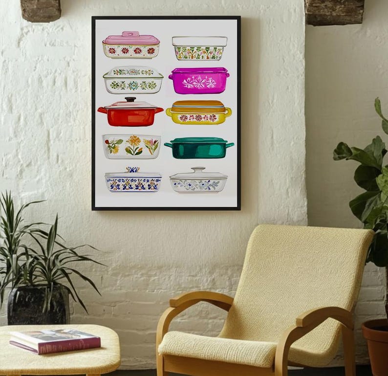 Pyrex Artwork Vintage Pyrex Wall Art Retro Kitchen Print Mid Century Dish Poster ...