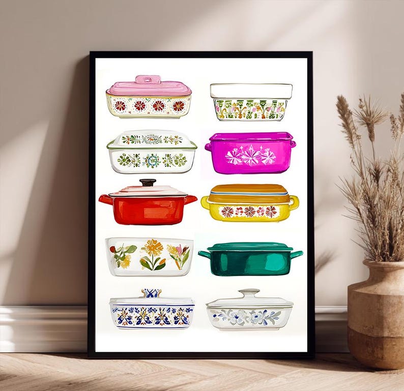 Pyrex Artwork Vintage Pyrex Wall Art Retro Kitchen Print Mid Century Dish Poster ...