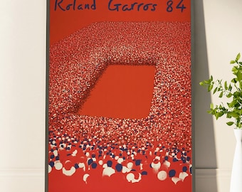 Roland Garros 1984 Poster Tennis Poster Roland Garros Poster Sports Wall Art Tennis Print Mid Century Modern Gift For Her And Him Home Decor