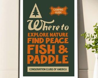 Retro Camping Prints Outdoors Art Poster Camping Wall Prints Kids Room Outdoorsy Decor Hunting Fishing Gift For Dad Kids