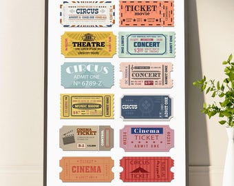 Retro Ticket Print Poster Retro Wall Art Poster Trendy Aesthetic Poster Movie Ticket Dorm Room Decor Gifts For Her And Him