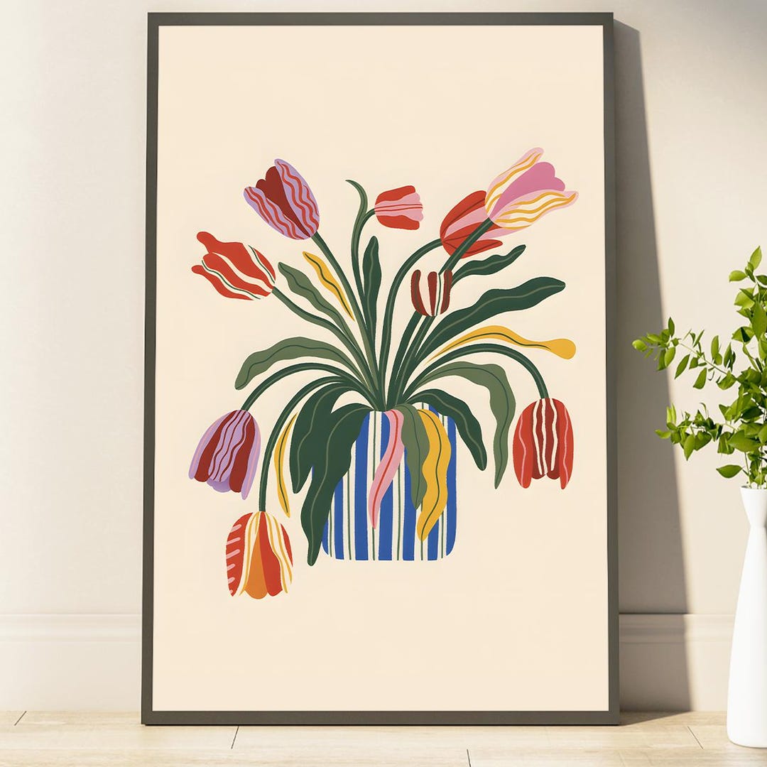 Tulip Poster Tulip Wall Art Modern Floral Vase Prints Bold Botanical ...