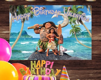 Banner de cumpleaños personalizado de Moana: decoración de fiesta de vinilo personalizada
