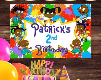 Banner de vinilo impreso de cumpleaños afroamericano de Rugrats, decoración personalizada.