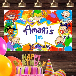 Printed Rugrats Birthday Vinyl Banner Personalized Custom Banner Backdrop