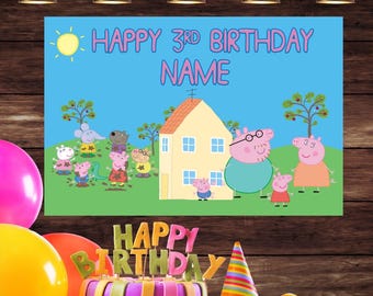 Pancarta de vinilo impresa de Peppa Pig para cumpleaños, decoración personalizada, fondo