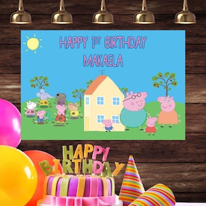 Printed PEPPA PIG Birthday Vinyl Banner Personalized Custom DECORATION backdrop