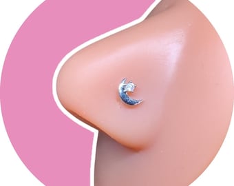 Zierlicher Halbmond Nasenstecker | Gold, Silber Mond Nasenring Chirurgenstahl 20G