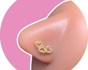 Plenty Hearts Nose Stud | Gold Heart Nose Ring 20G Surgical Steel