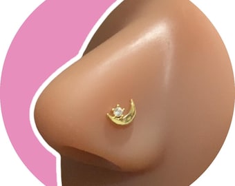 Zierlicher Halbmond Nasenstecker | Gold, Silber Mond Nasenring Chirurgenstahl 20G