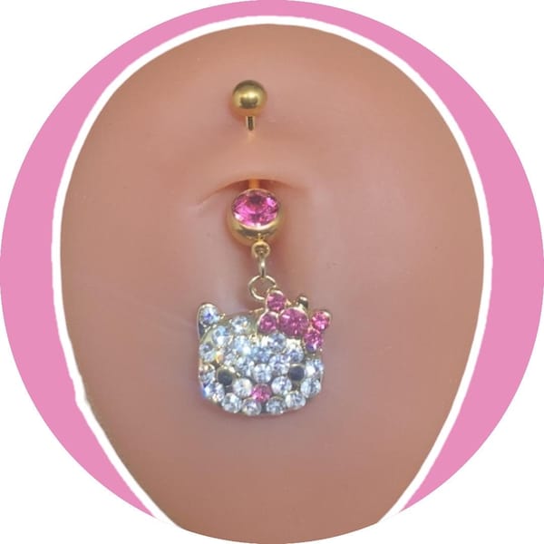 Iced Out Kitty Belly Ring | 14G Surgical Steel, Cubic Zirconia