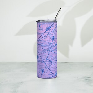 IFR Chart Tumbler / Tumbler in acciaio inossidabile ispirato all'aviazione rosa scuro e viola