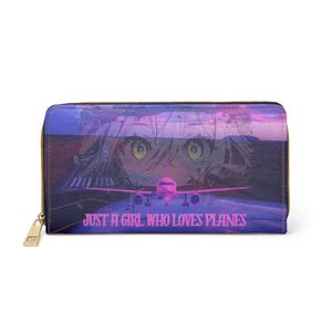 Zipper Wallet, Uluru Sunset Anime Girl Design, Plane Lover Gift, Heartbeat Pattern, Travel Wallet, Pilot Enthusiast Clutch, Aviation Wallet
