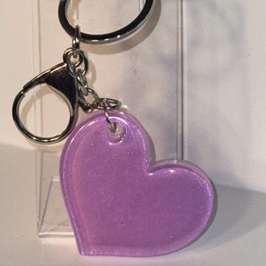 Pink Sparkle Resin Heart Keychain with Silver Hardware
