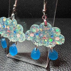Glitter Cloud & Raindrop Resin Earrings – Cute Weather-Inspired Dangles