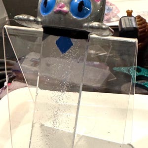 Cute Resin Cat Bookmark – Shiny Gray Glitter Cat with Big Eyes, Handmade Gift for Book Lovers