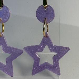 Glittery Purple Star Resin Earrings – Lightweight & Fun