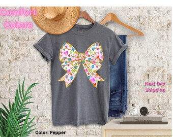 Ribbon Shirt Gift teen girl girly| Bow Tee Coquette Aesthetic Soft Girl Tshirt Girlie Girl Shirt| Comfort Colors Coquette Bow Shirt