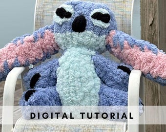 Stitch- Inspired | Fuzzy Alien Plushie, Finger Knitting with Chunky Yarn Pattern & Tutorial Pictures for a plushie, Digital PDF File Only