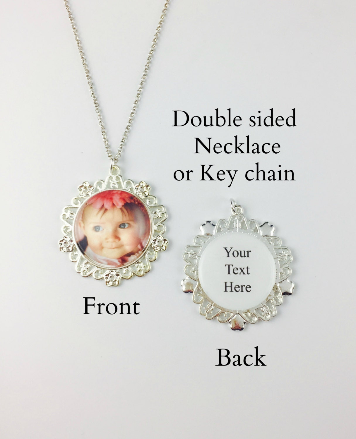 Double Sided Photo Necklace Large Ornate Floral Style