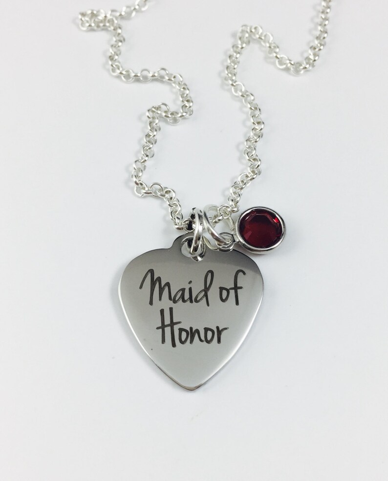 Maid of Honor Heart Necklace with Swarovski Crystal
