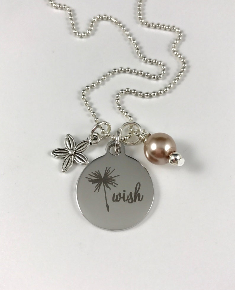 Wish Laser Engraved Charm Necklace Stainless Steel Pendant Etsy
