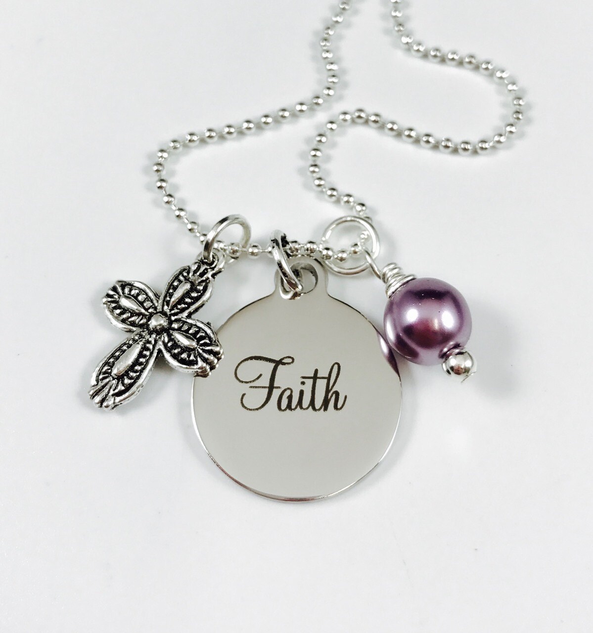Faith Laser Engraved Charm Necklace Stainless Steel Etsy