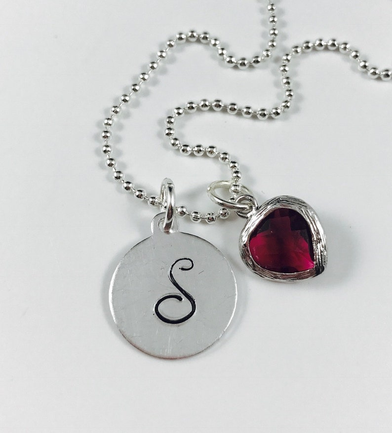 Hand Stamped Initial Tag with Your Color Choice Crystal Drop | Etsy