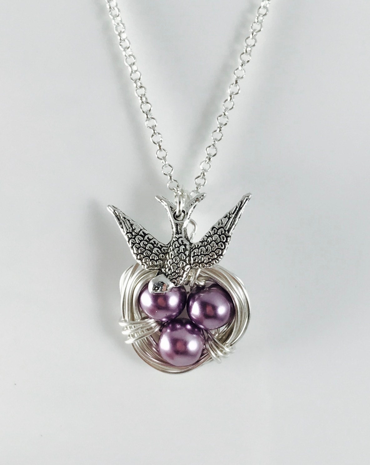 Wire Wrapped Bird Nest Necklace Pearl Bird Nest with Silver Etsy