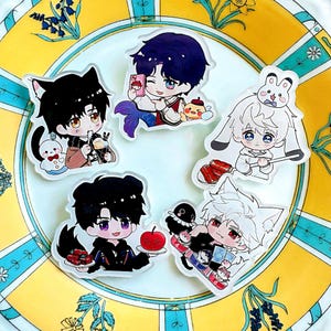 Love and Deepspace Rafayel Artsy Birb, Xavier Bunbun, Zayne Snowman, Sylus Grumpy Crow, Caleb Apple Enamel Pin Set, fan made