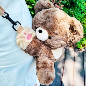 Adorable Plush Bear Backpack & Crossbody Bag - Cute Animal Pouch