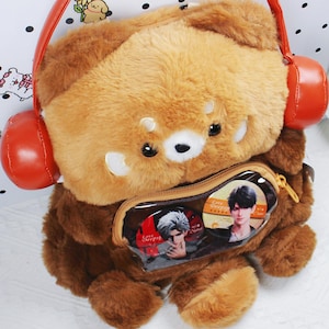 Kawaii Plushie Ita Bag flauschiger Waschbär-Rucksack mit Sichtfenster
