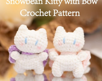 Kitty Crochet Pattern PDF – Cute Amigurumi Cat with Bowknot, Keychain Plushie Tutorial