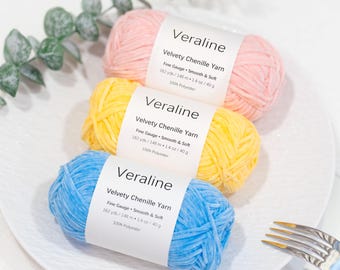 Fine Chenille Velvet Yarn, Soft Polyester, 40g Skein, 42 color, Amigurumi & Plushies