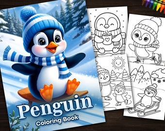 Christmas Penguin Coloring Book | Winter Holiday Coloring Pages (Digital PDF)
